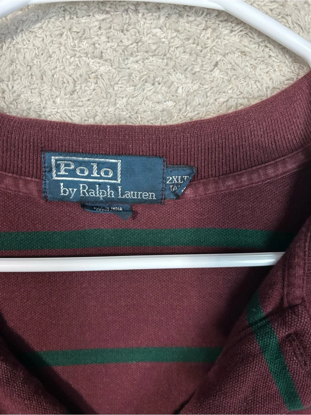 Ralph Lauren Rugby Polo Shirt 2X Tall Burgundy Green Stripe Casual Preppy Style